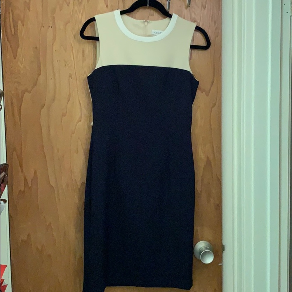 Calvin Klein navy and cream knee length dress